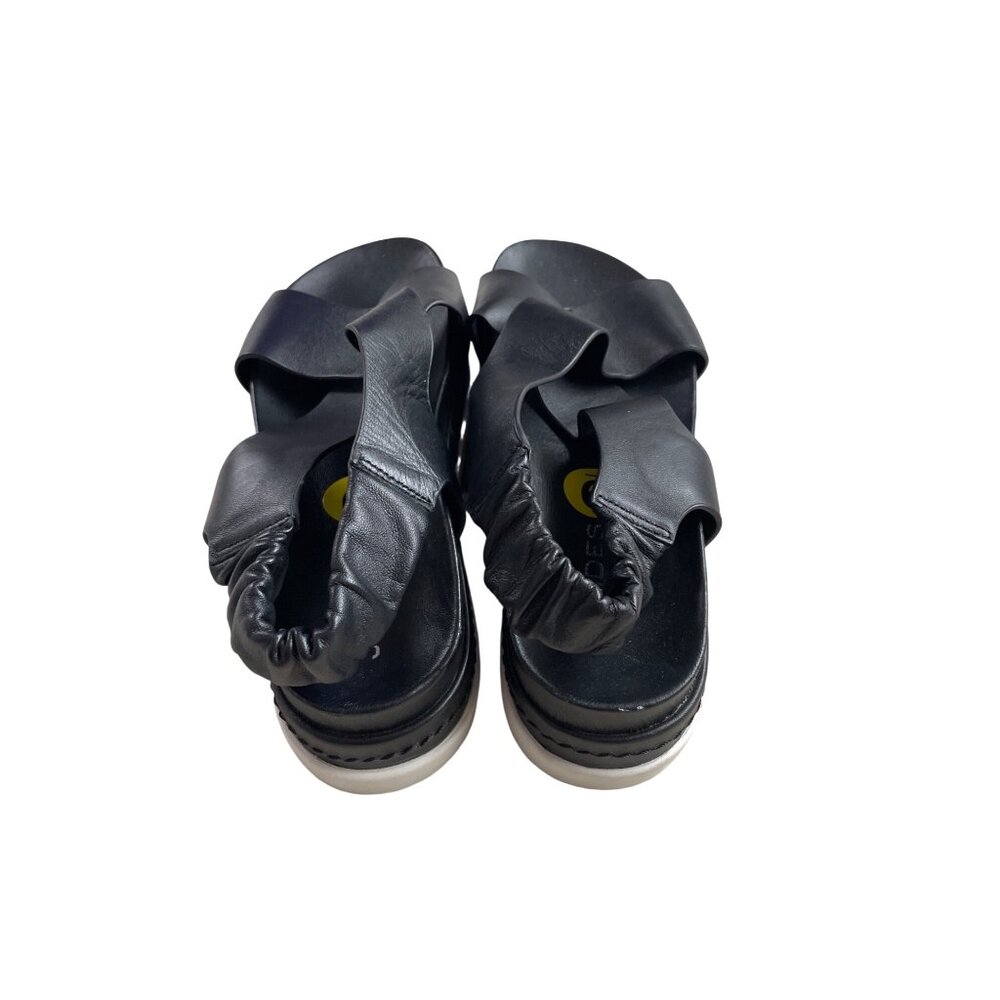 J/Slides Women's 9 Gloria Ruched Slide Sandals Black leather Platform Sandals - Picture 4 of 7
